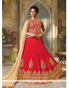 Red Lace Work Art Silk Lehenga Choli