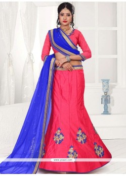 Art Silk Blue And Red Lehenga Choli