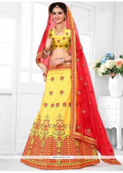 Resham Work Yellow Lehenga Choli