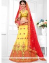 Resham Work Yellow Lehenga Choli