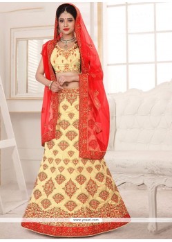 Art Silk Beige And Red Lehenga Choli