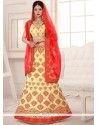 Art Silk Beige And Red Lehenga Choli