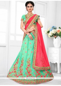 Sea Green Embroidered Work Art Silk Lehenga Choli