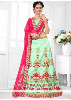 Art Silk Hot Pink And Sea Green Lehenga Choli