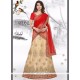 Beige And Red Embroidered Work Net Lehenga Choli