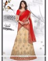 Beige And Red Embroidered Work Net Lehenga Choli