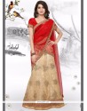 Resham Work Beige And Red Lehenga Choli