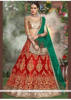 Green And Red Net Lehenga Choli