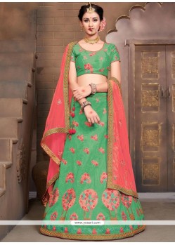 Art Silk Green Resham Work Lehenga Choli