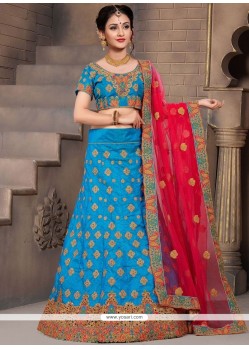 Art Silk Blue Resham Work Lehenga Choli