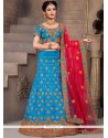 Art Silk Blue Resham Work Lehenga Choli