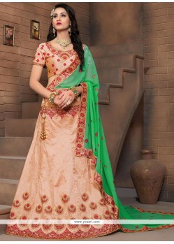 Embroidered Art Silk Lehenga Choli In Peach