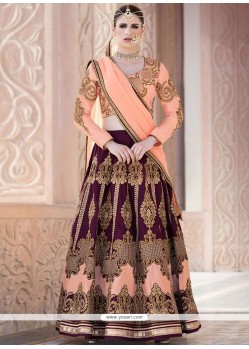 Peach And Purple Lace Work Lehenga Choli