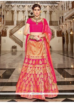 Weaving Work Hot Pink Lehenga Choli