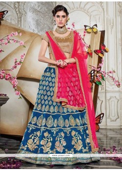 Lace Work Blue And Hot Pink Lehenga Choli