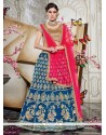 Lace Work Blue And Hot Pink Lehenga Choli