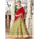 Green Lace Work Jacquard Lehenga Choli