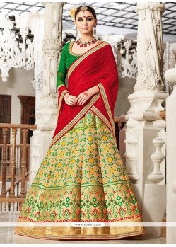 Buy Green Lace Work Jacquard Lehenga Choli | Wedding Lehenga Choli