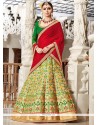 Green Lace Work Jacquard Lehenga Choli