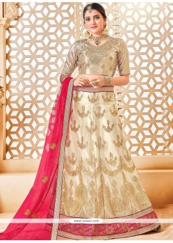 Net Beige Lace Work Lehenga Choli