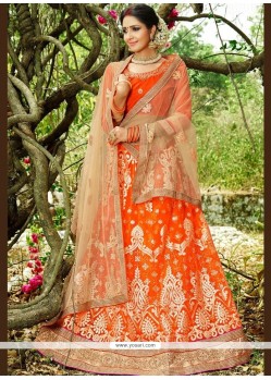 Lace Work Orange Lehenga Choli