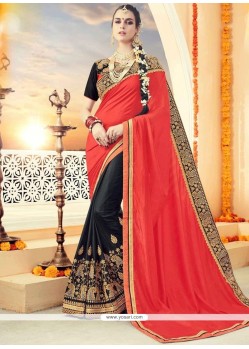 Black And Red Half N Half Designer Saree