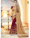 Gold And Maroon Patch Border Work Designer Half N Half Saree