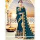 Faux Georgette Teal Embroidered Work Classic Designer Saree