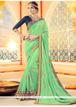 Green Embroidered Work Art Silk Designer Traditional Saree