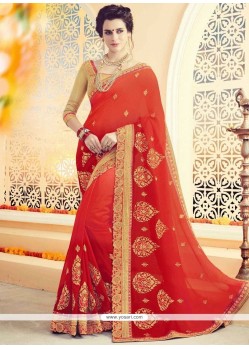 Orange And Red Shaded Saree