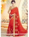 Orange And Red Shaded Saree