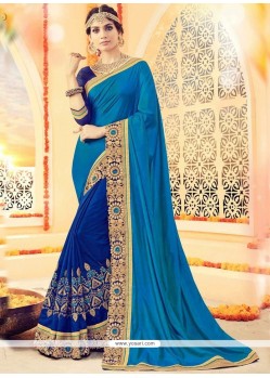 Art Silk Blue Patch Border Work Traditional Designer Saree