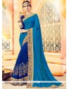 Art Silk Blue Patch Border Work Traditional Designer Saree