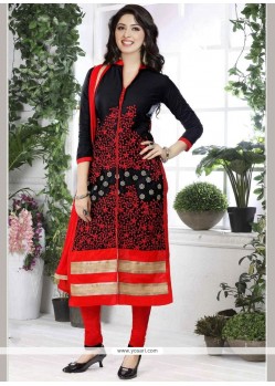 Black Resham Work Cotton Churidar Suit