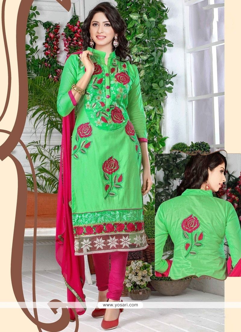 Buy Cotton Green Resham Work Churidar Suit | Churidar Salwar Suits