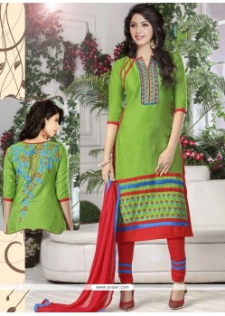 Embroidered Work Cotton Churidar Suit