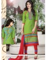 Embroidered Work Cotton Churidar Suit