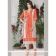 Embroidered Work Orange Churidar Suit