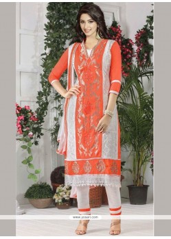 Embroidered Work Orange Churidar Suit