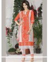 Embroidered Work Orange Churidar Suit