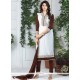 Embroidered Work Brown And White Cotton Churidar Suit