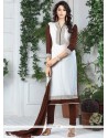 Embroidered Work Brown And White Cotton Churidar Suit