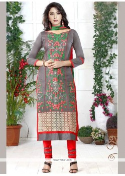 Cotton Embroidered Work Churidar Suit