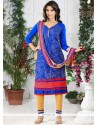 Embroidered Work Blue Churidar Suit