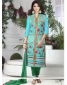 Cotton Blue Resham Work Churidar Suit