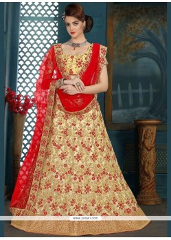 Cream And Red Embroidered Work Lehenga Choli