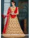 Cream And Red Embroidered Work Lehenga Choli