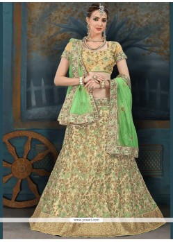 Cream And Green Net Lehenga Choli