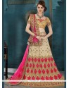 Beige And Hot Pink Patch Border Work Lehenga Choli