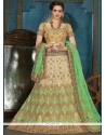 Beige And Green Resham Work Net Lehenga Choli